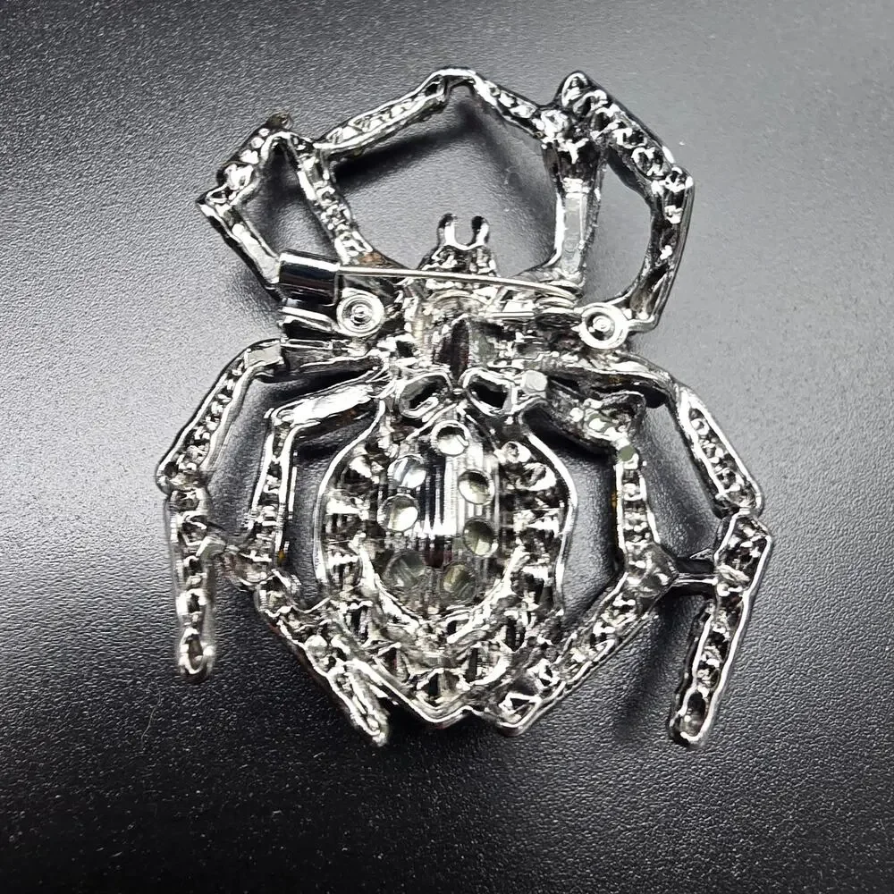 Purple Yellow Rhinestone Spider Brooch Gothic Costume Jewelry